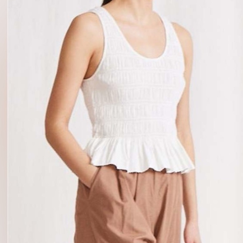 Apiece Apart Smocked Ruffle Tank in Cream